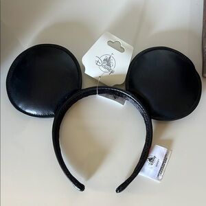 NWT Disney All Black Mickey Mouse Ears Faux Leather